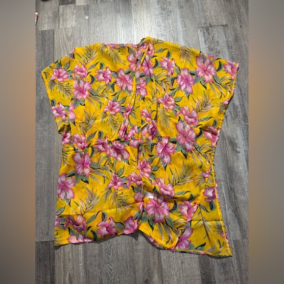 Bright Yellow Floral Kimono Cover-Up | Boho
Summer Wrap | One Size Trendy Look - Picture 2 of 5